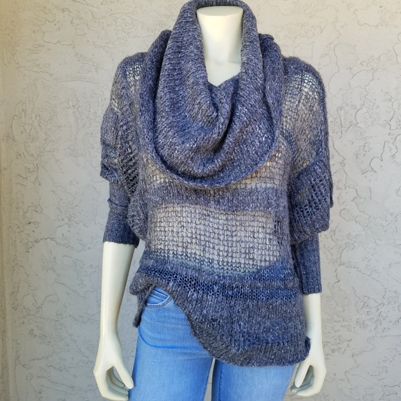 Kensie Sweaters - Kensie Sheer Gray Acrylic Cowl Neck Sweater